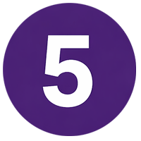 Purple circle with the number five in white text.
