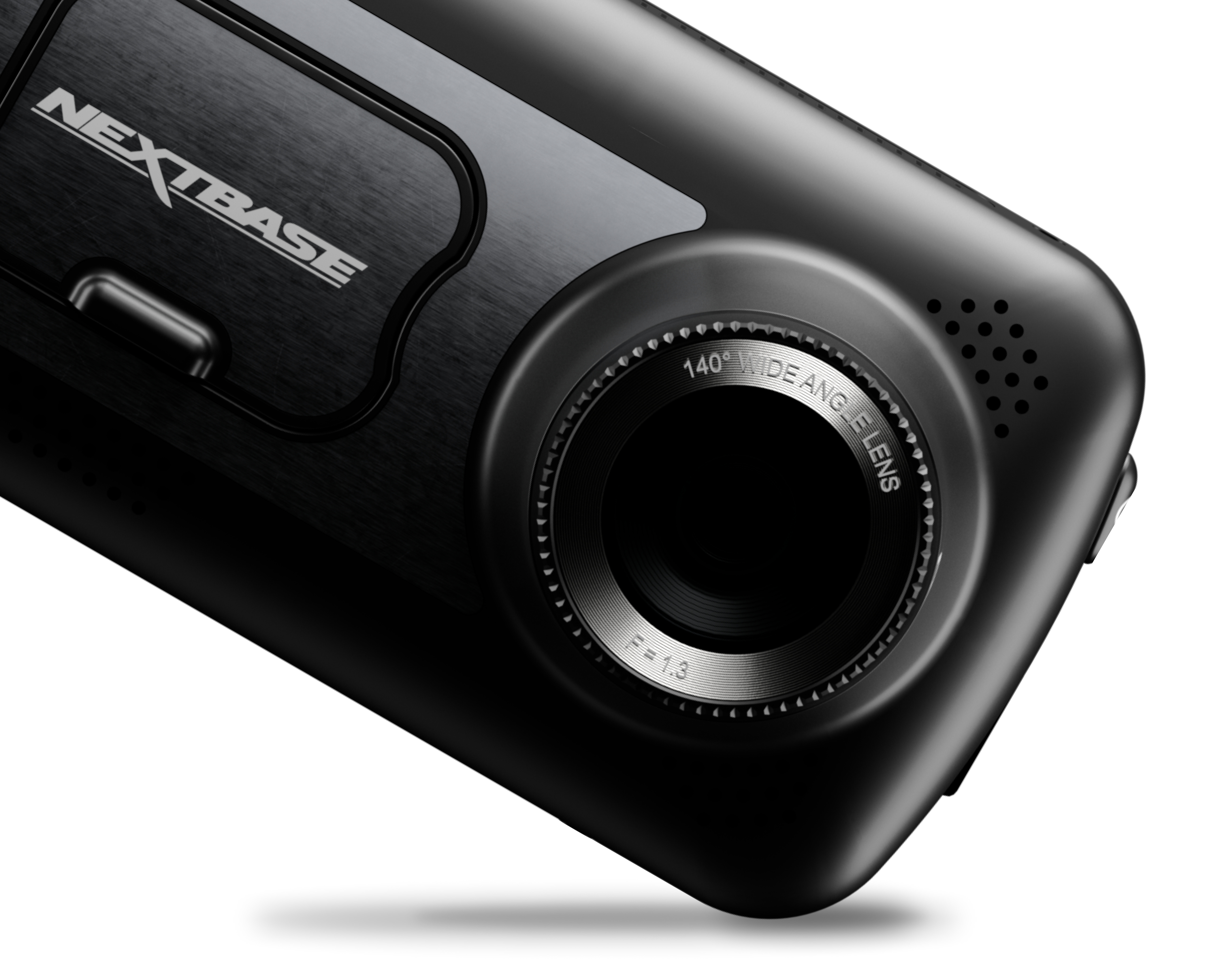 Black camera device with a lens and brand logo.