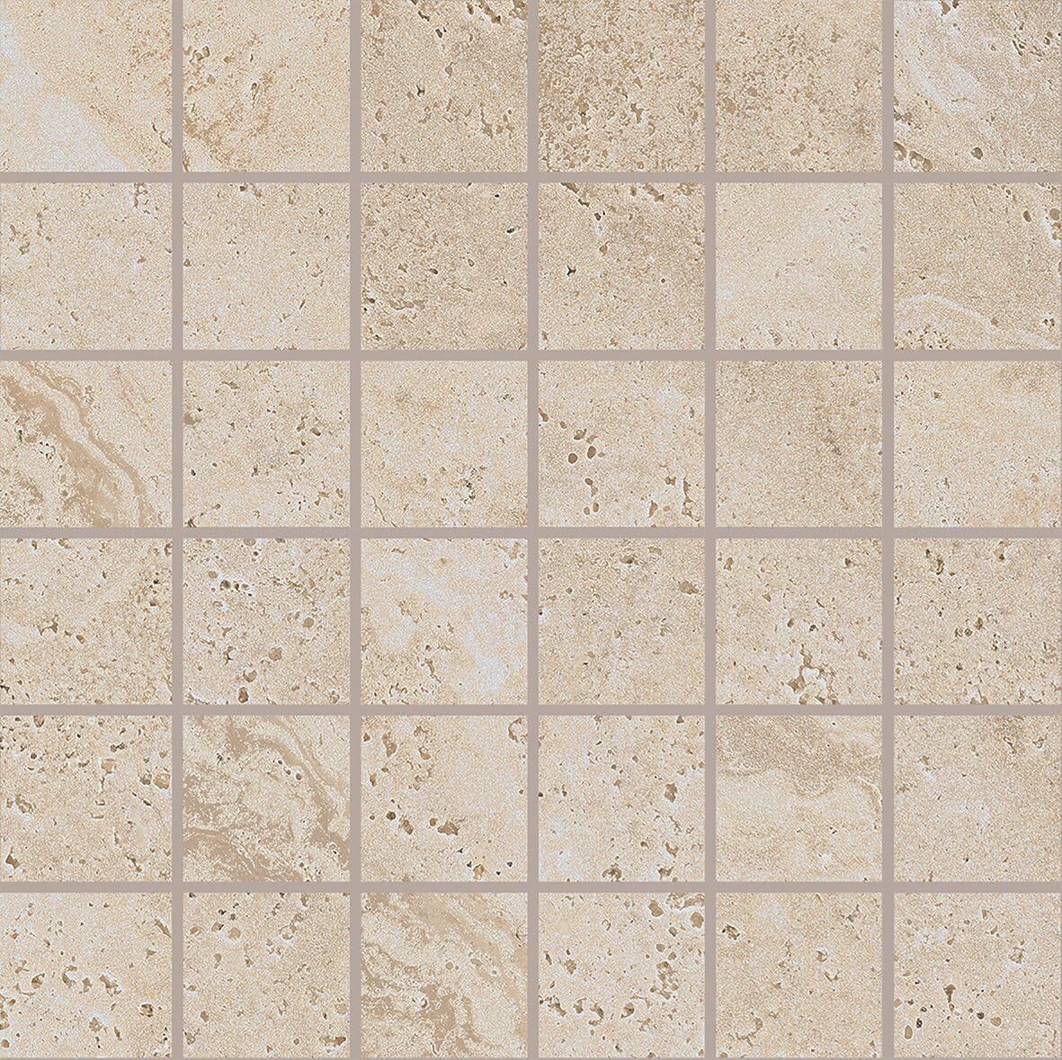 Beige travertine effect mosaic tile.
