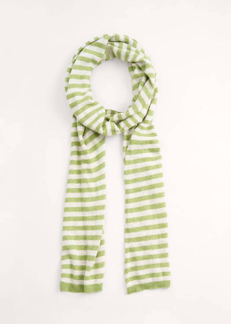A green and off white knitted scarf