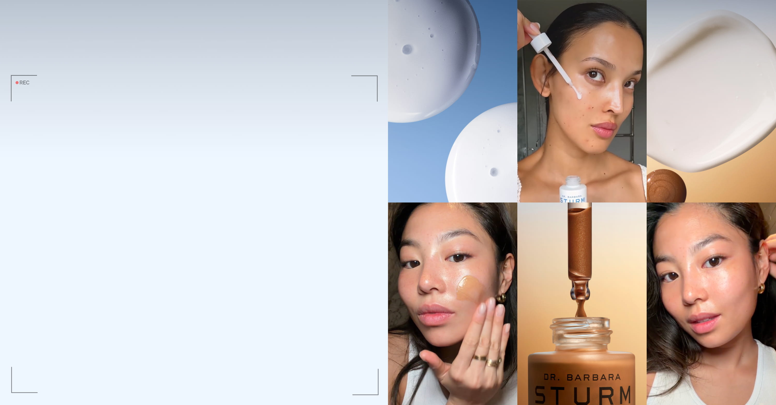 Collage of a woman using skincare products with various application techniques.