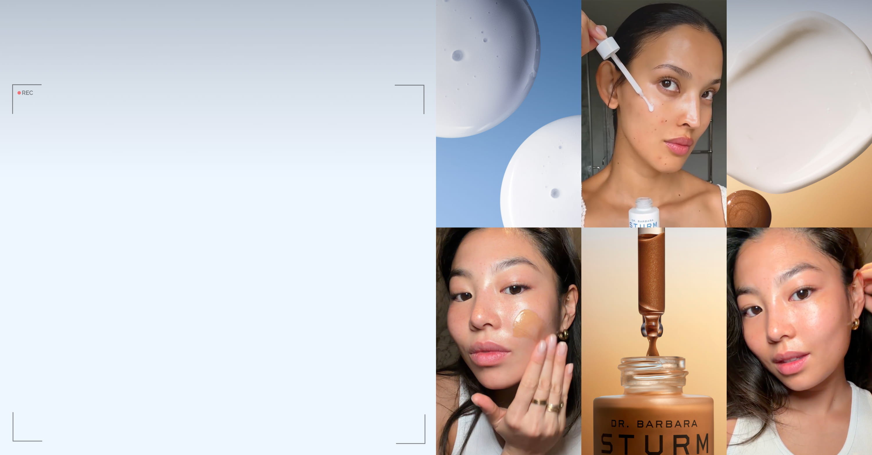 Collage of a woman using skincare products with various application techniques.