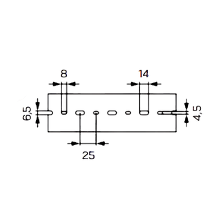 Technical dimension diagram showing the base mounting hole pattern for a B1 wide base industrial wiring duct including slot spacing and oblong perforation measurements