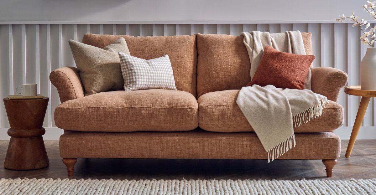 Small 2 seater cute sofa in brown fabric