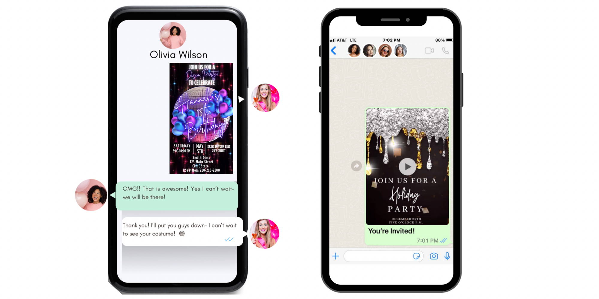 Shop thousands of editable video invitation templates that party guests love. With just one easy link, you can share your party invitation with unlimited guests via text, WhatsApp, email, etc. Plus, with easy intuitive editing tools, you'll have a blast editing your video invitation. 