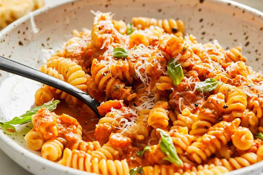 Fusilli pasta in a hearty tomato sauce