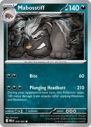 Mabosstiff Pokémon card with attack details and HP information.