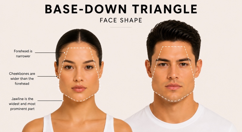 base-down triangle or pear face shape explainer for men and women