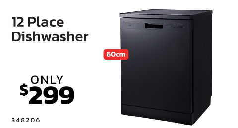 Black 12 place dishwasher with price tag of $299.