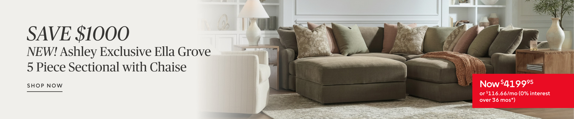 Save $1000 on the NEW Ashley Exclusive Ella Grove 5 Piece Sectional