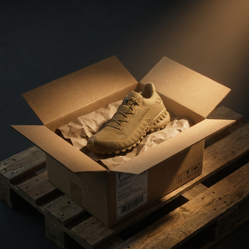 Boot in shipping box