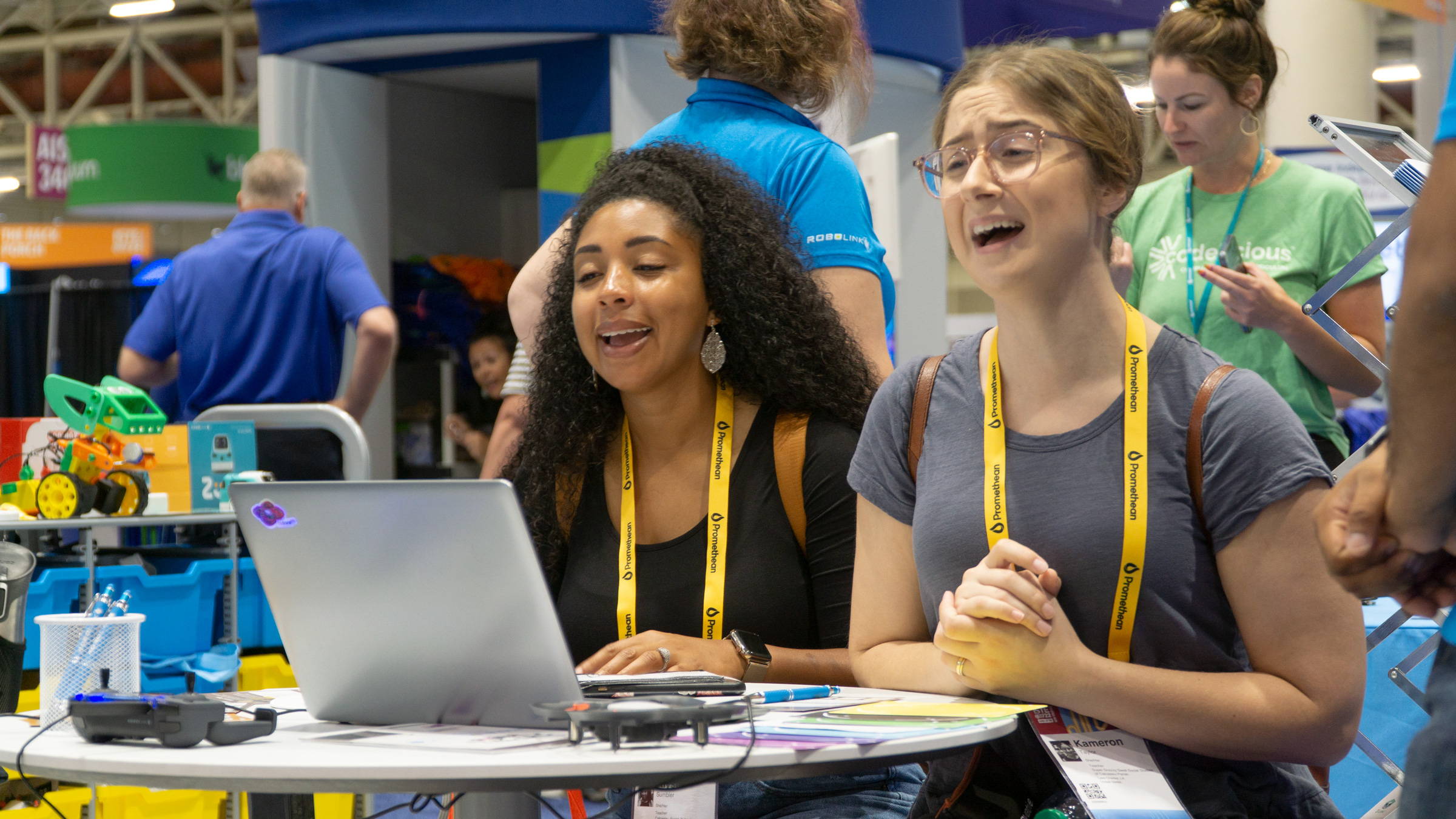Two teachers react to drones flying at ISTE 2022 booth demo