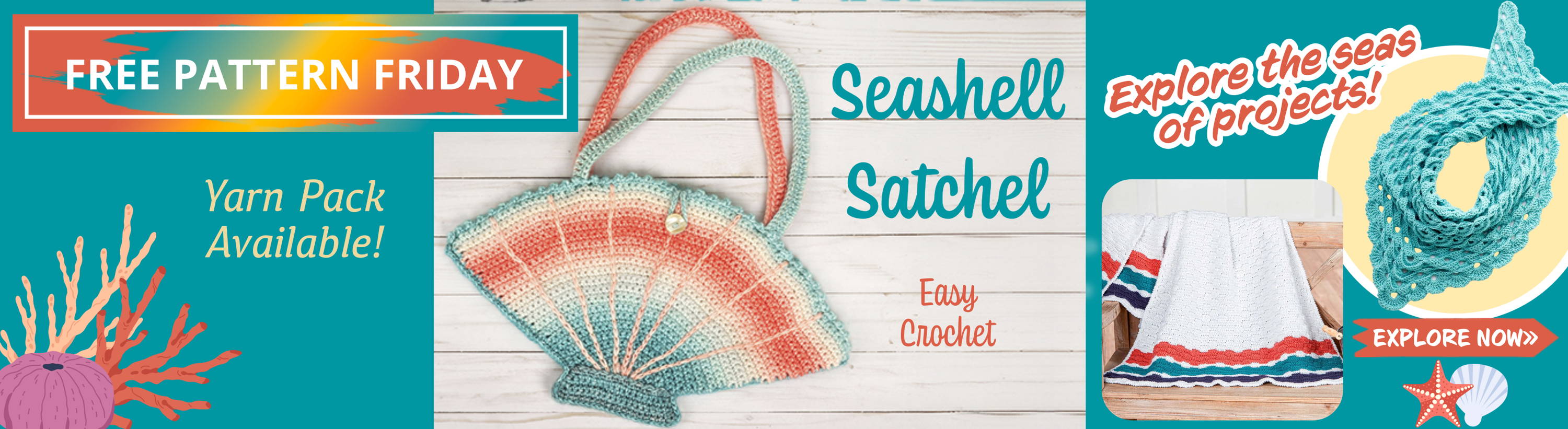 Free Pattern Friday! Seashell Satchel. Explore seas of projects! Image: Featured nautical crochet kits.