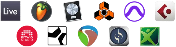 DAW icons featuring Ableton Live, FL Studio, Logic, Reason, Pro Tools