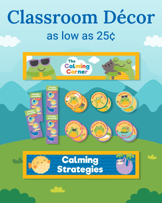 Classroom décor featuring calming strategies and affordable items for teachers.