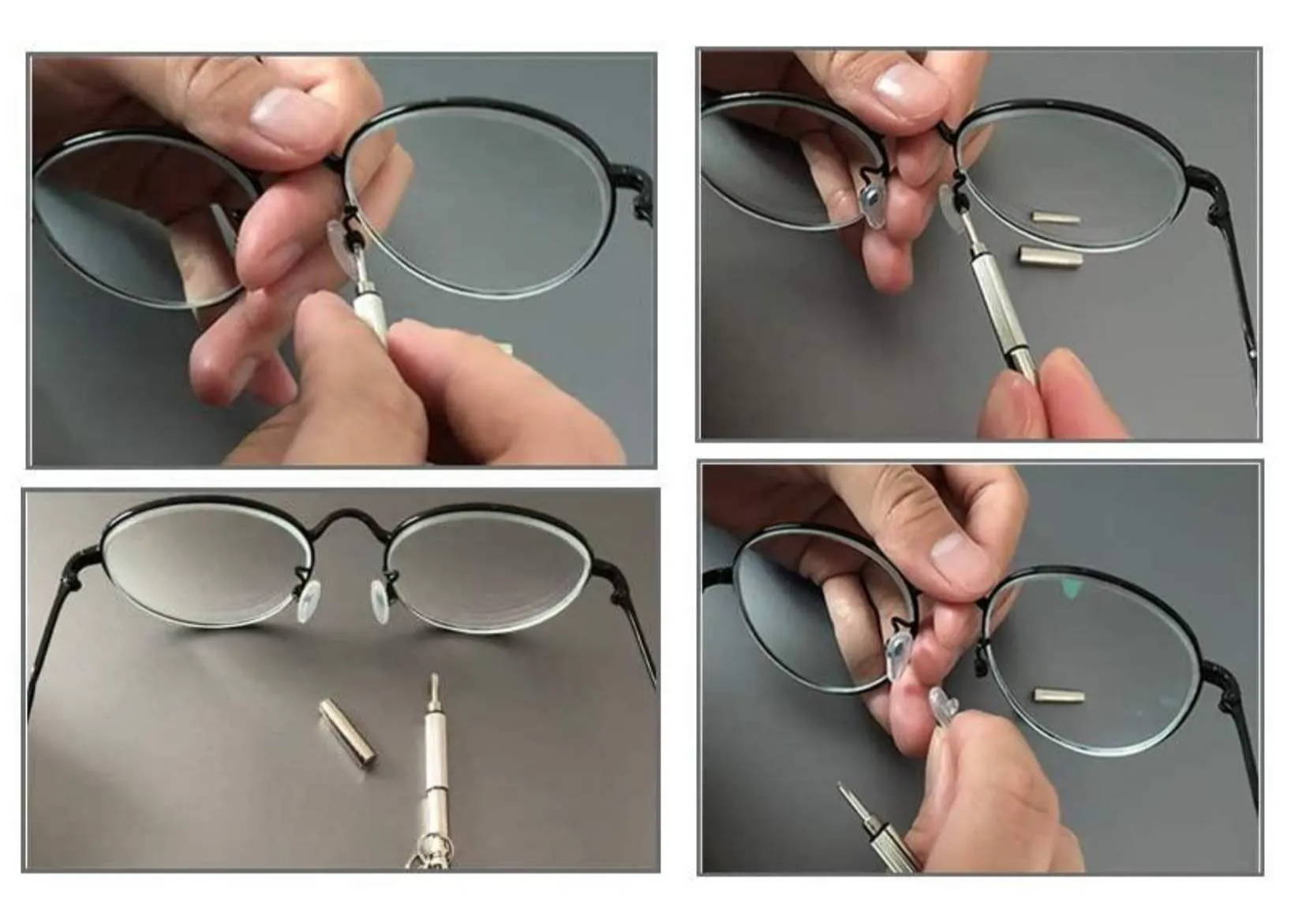 step by step images about how to replace nose pads on eyeglasses