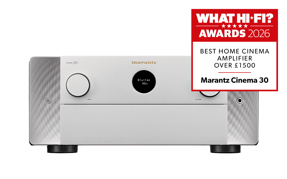 Marantz Cinema 30 amplifier with award label for Best Home Cinema Amplifier.