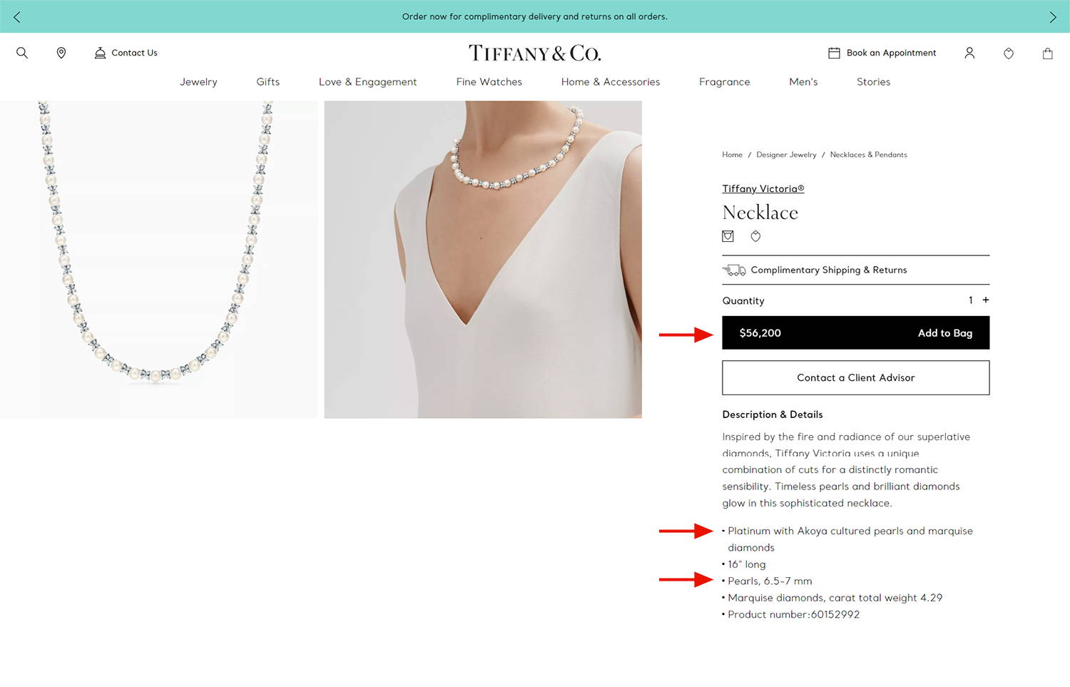 The Victoria Collection cultured Akoya pearl and diamond necklace by Tiffany and Company