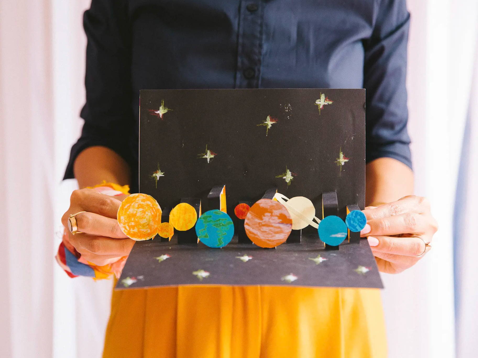 Colorful popup art of the solar system