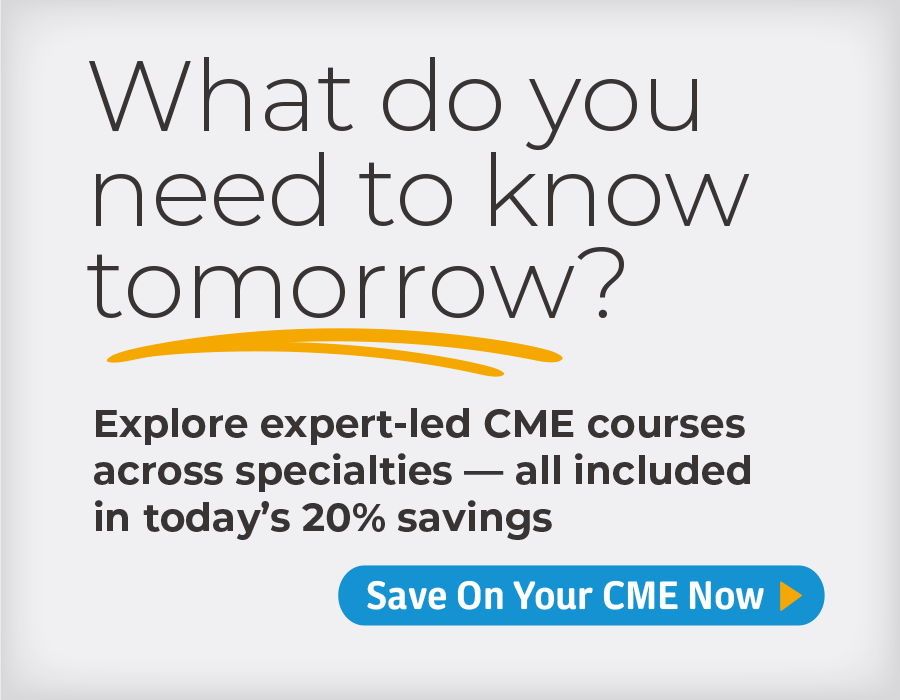 Text promoting CME courses with 20% savings.
