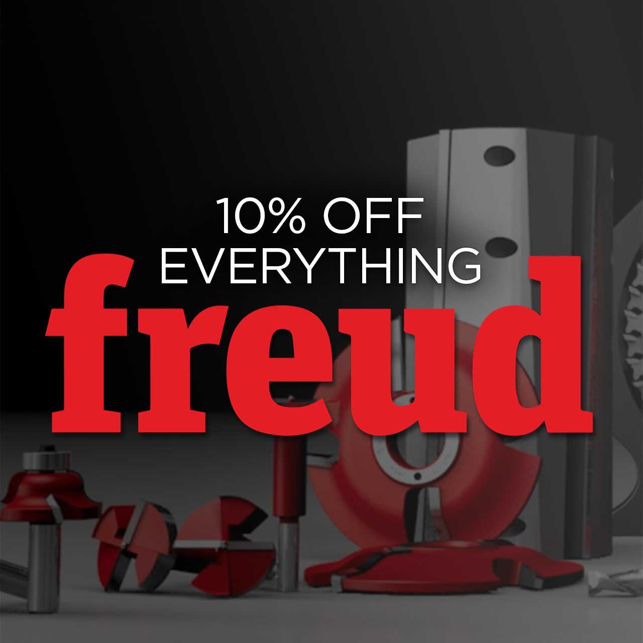 10% off everything at Freud, featuring various tools and equipment.