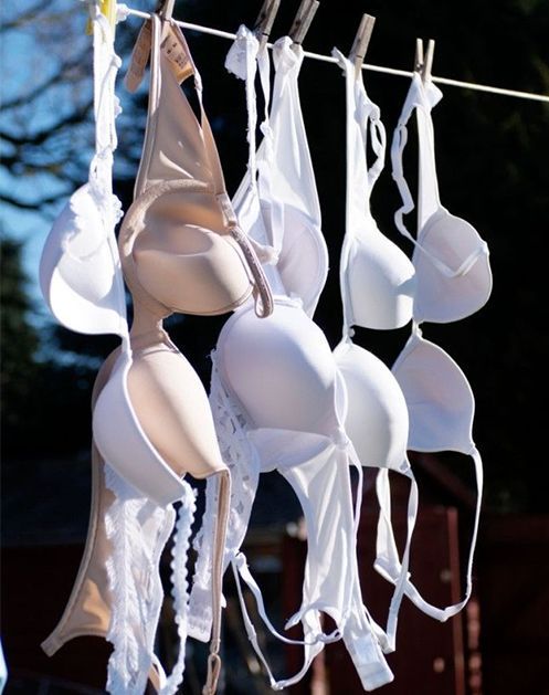 Bras hanging from a clothesline