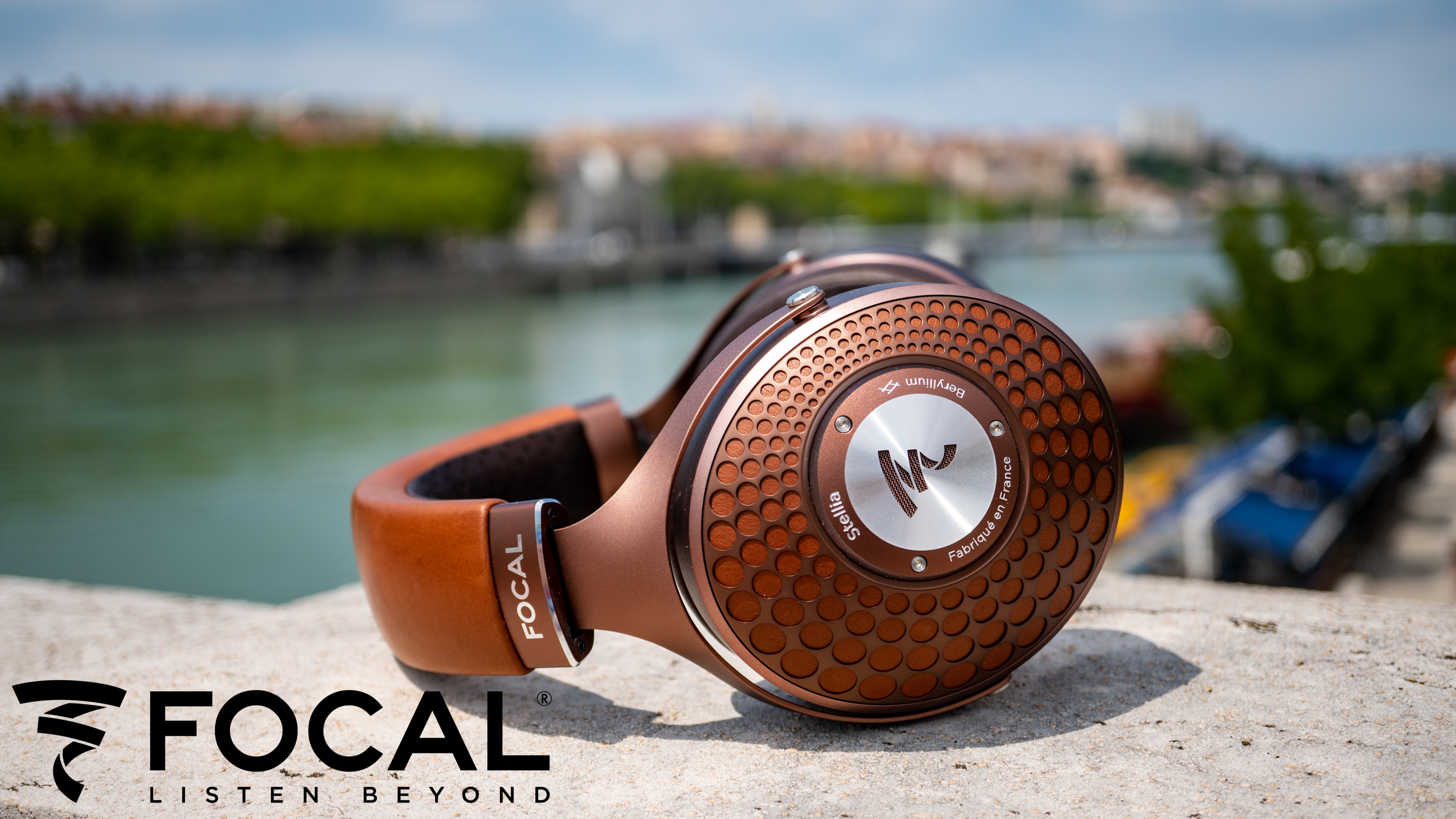 Focal Stellia Closed-Back Headphones in France overlooking a river in Lyon, France