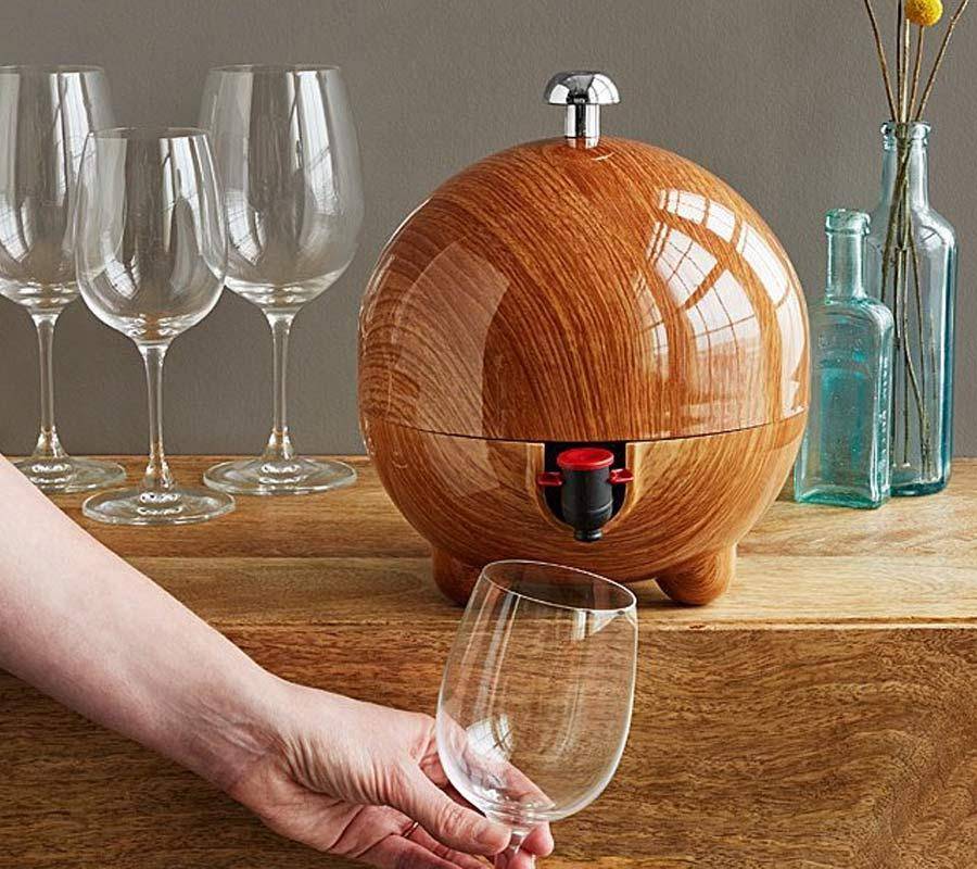 image of round wooden wine dispenser