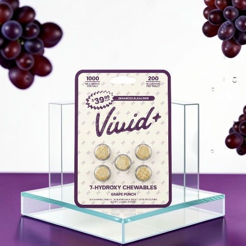 Vivid+ flavored chewables packaging with grapes in the background.