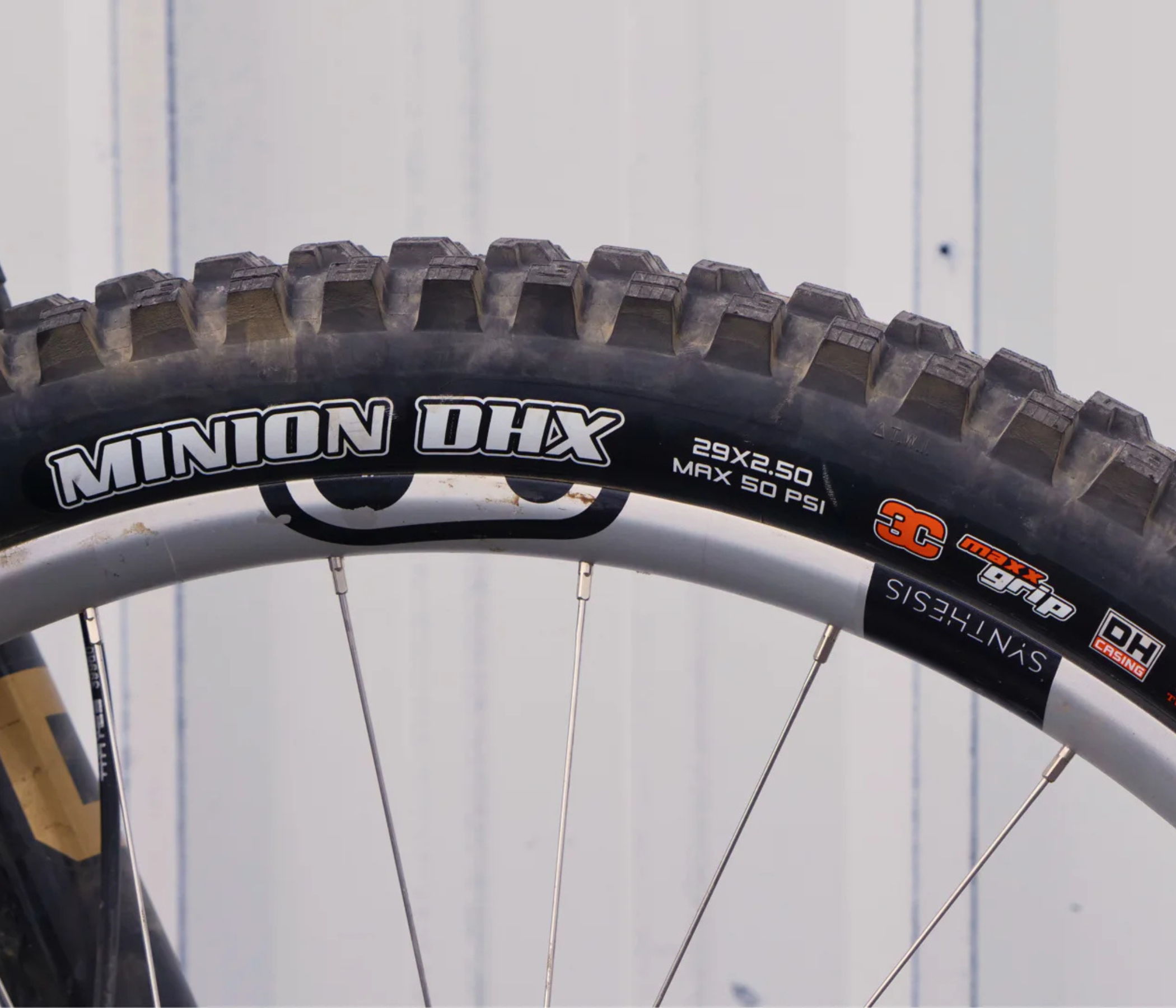 Close-up of a mountain bike tire with 