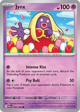 Jynx Pokémon card with abilities Intense Kiss and Psy Bolt.