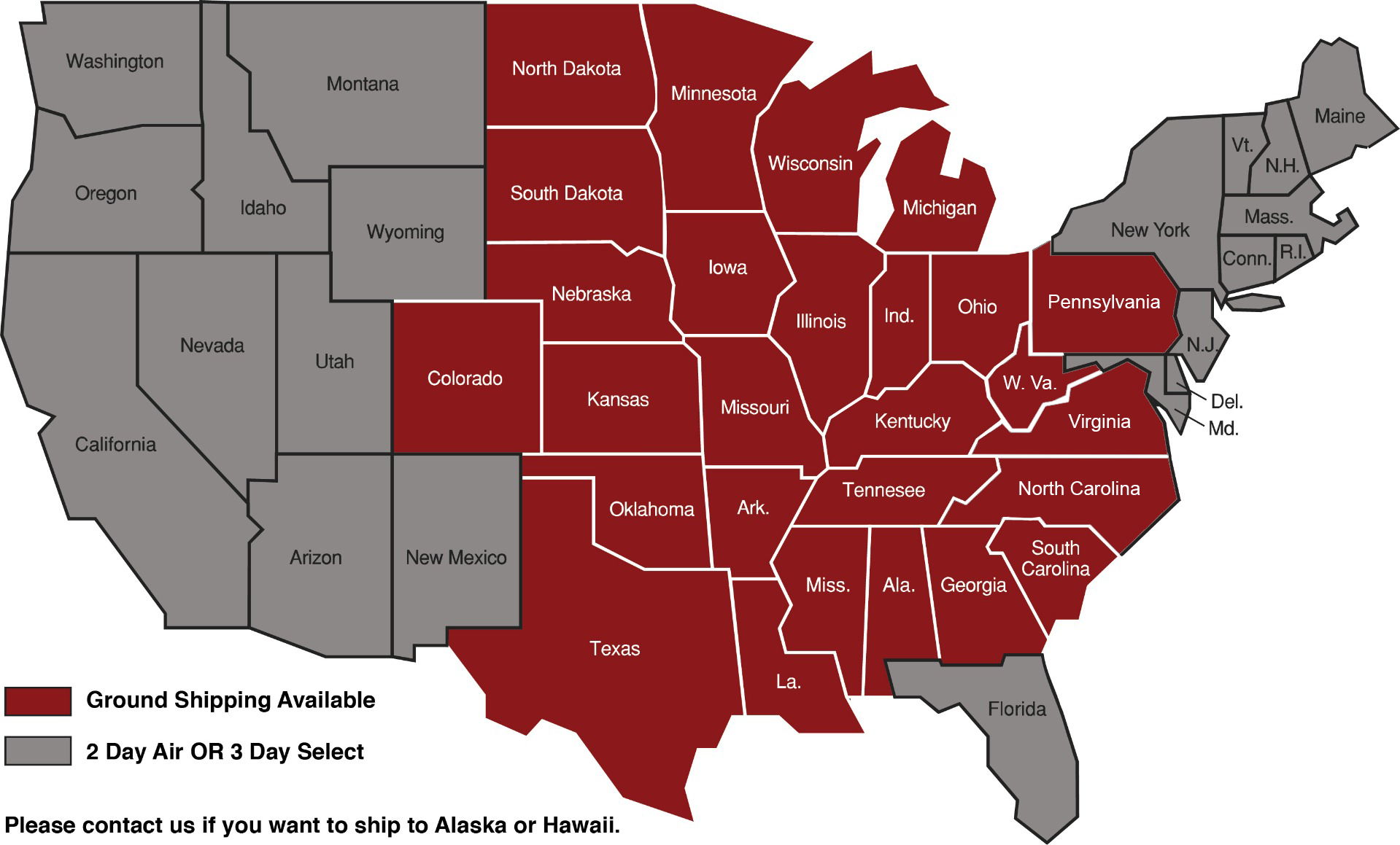 Swiss Meats UPS Ground shipping map