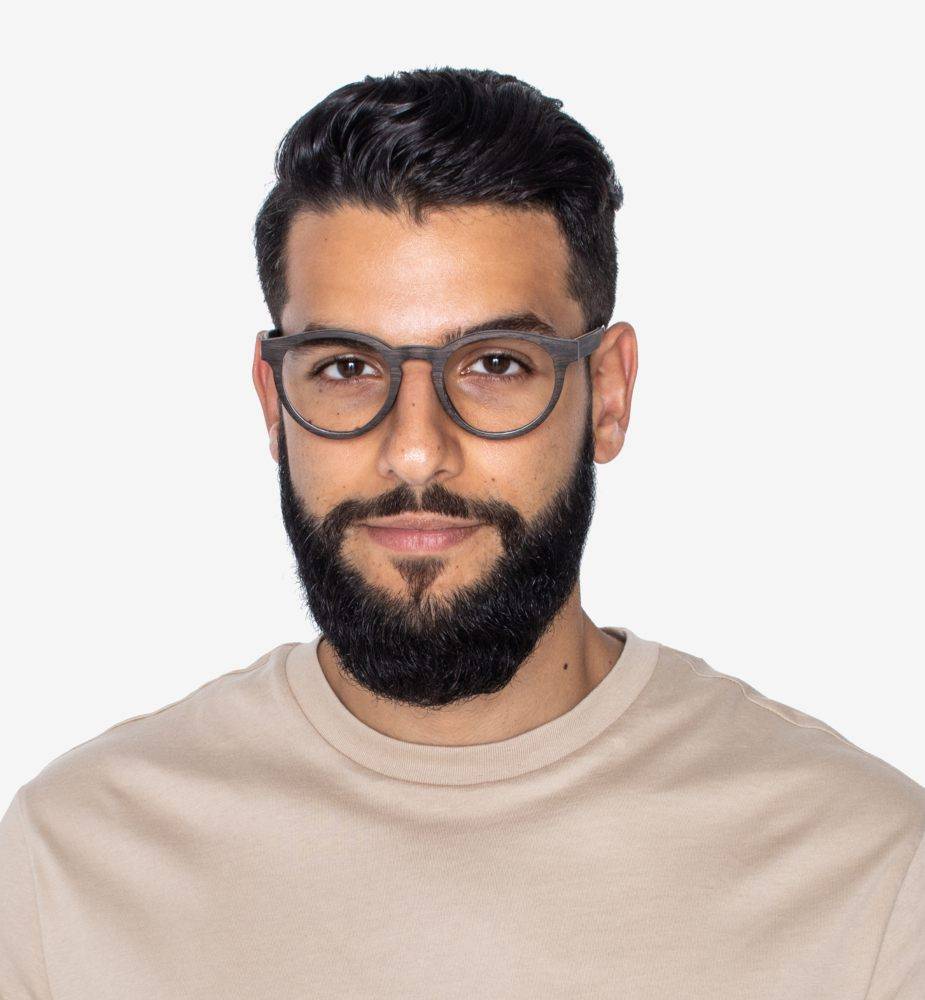 Man with small nose wearing Cheer Black, Retro Round Eyeglasses