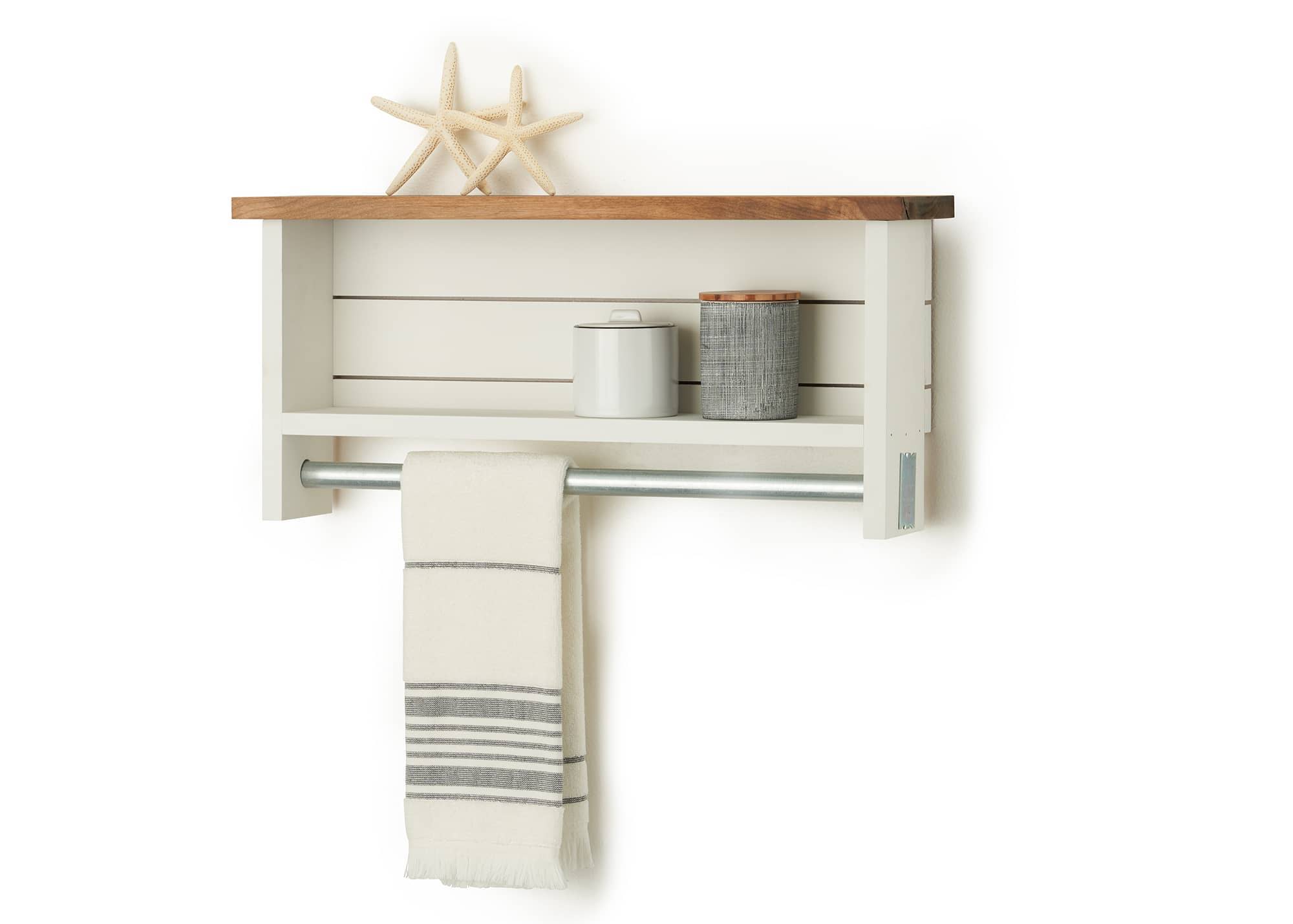 wall towel bar with shelves