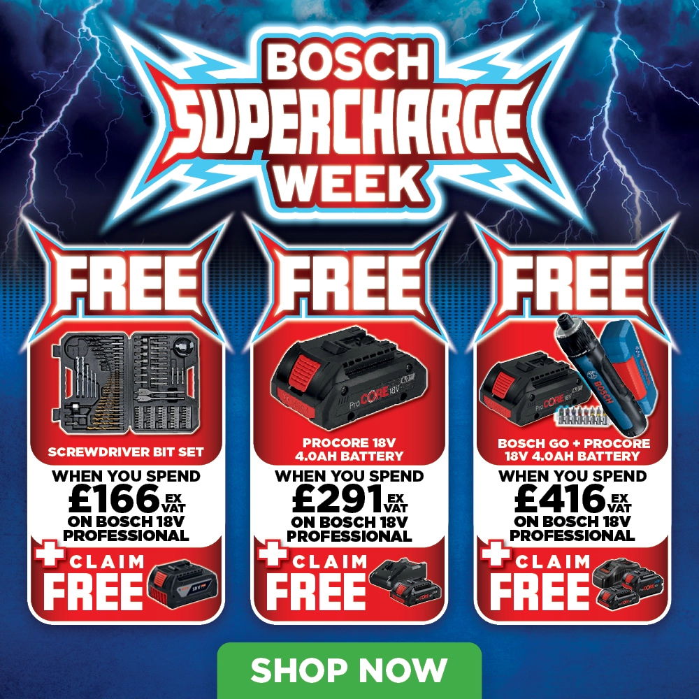 Bosch Supercharge Week promotional offers for free items with purchases. Shop now.