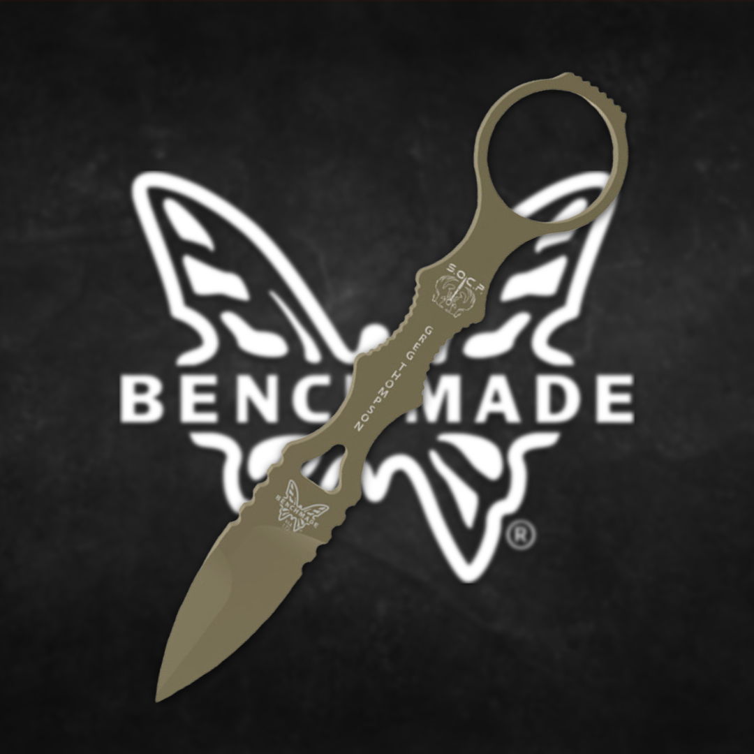 Butterfly knife with Benchmade logo in the background.