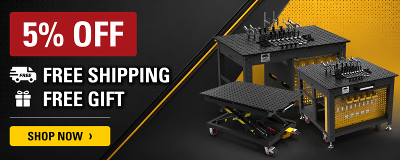 Promotional banner for tools with discounts and shipping offers.