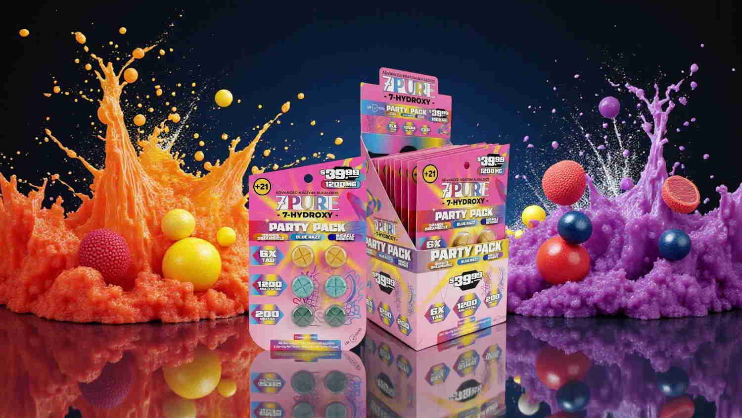 Colorful product display with splashes of paint in the background.