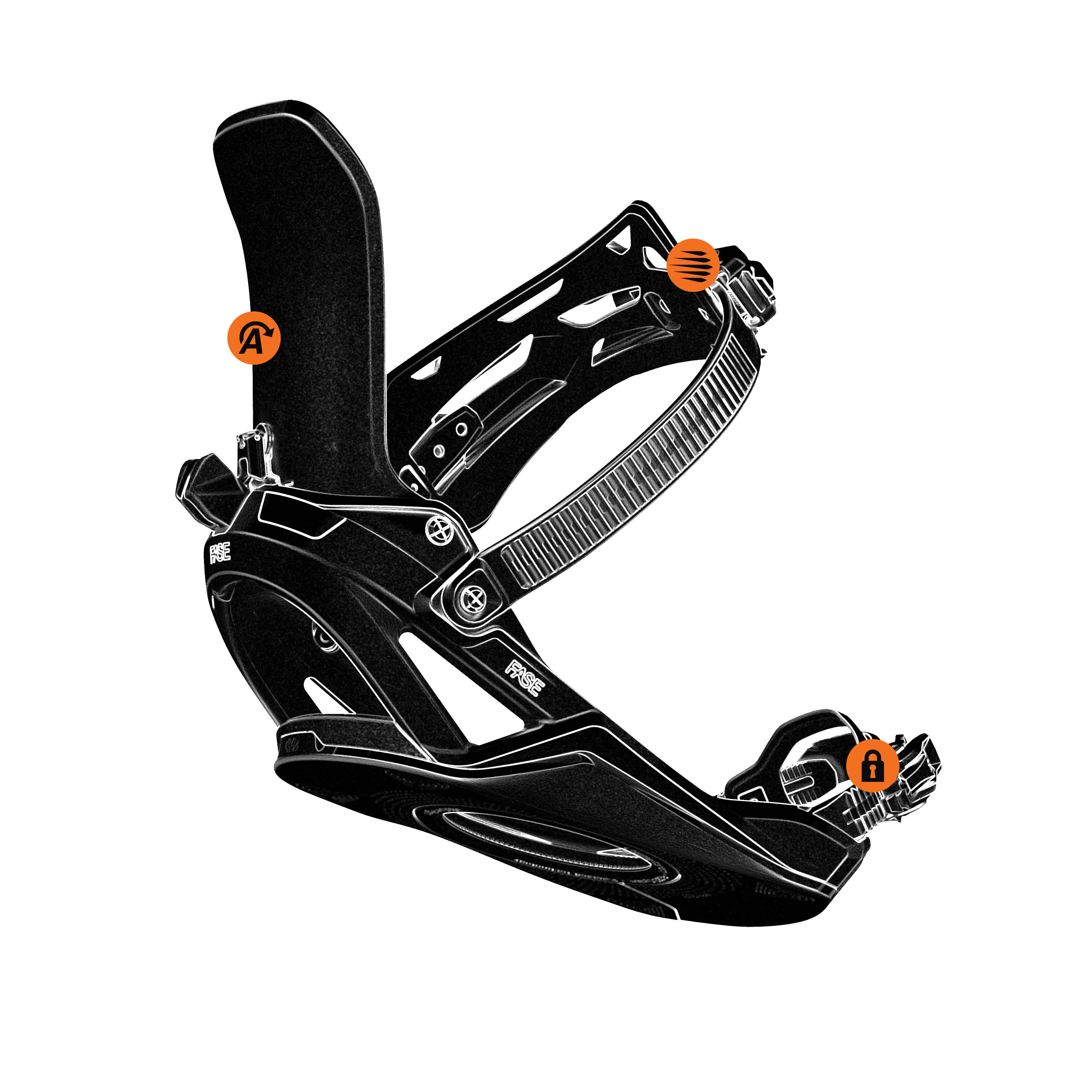 Snowboard binding with adjustable straps and support features.