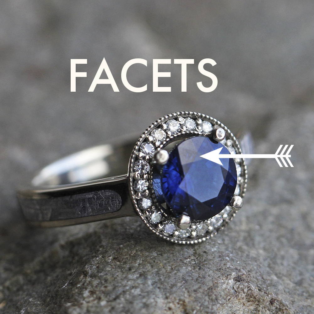 Faceted blue sapphire engagement ring