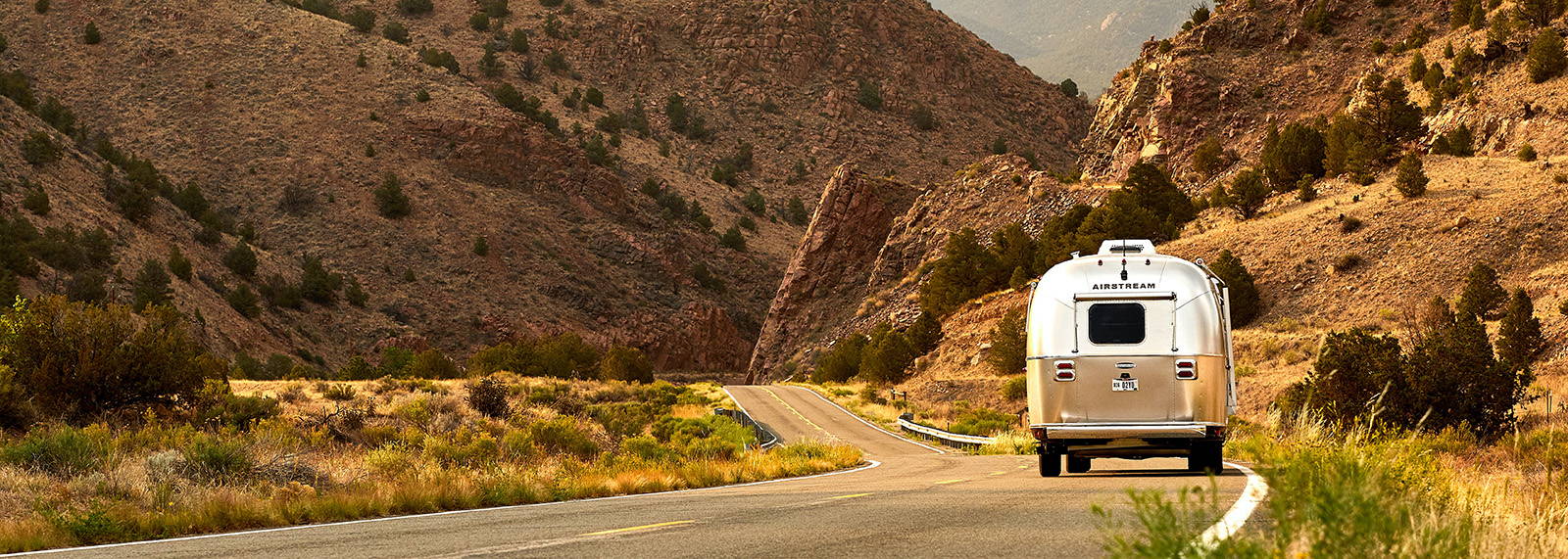 RV driving through desert