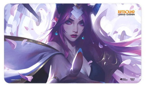 Riftbound Spiritforged playmat A digital artwork featuring a mystical female character with long purple hair.