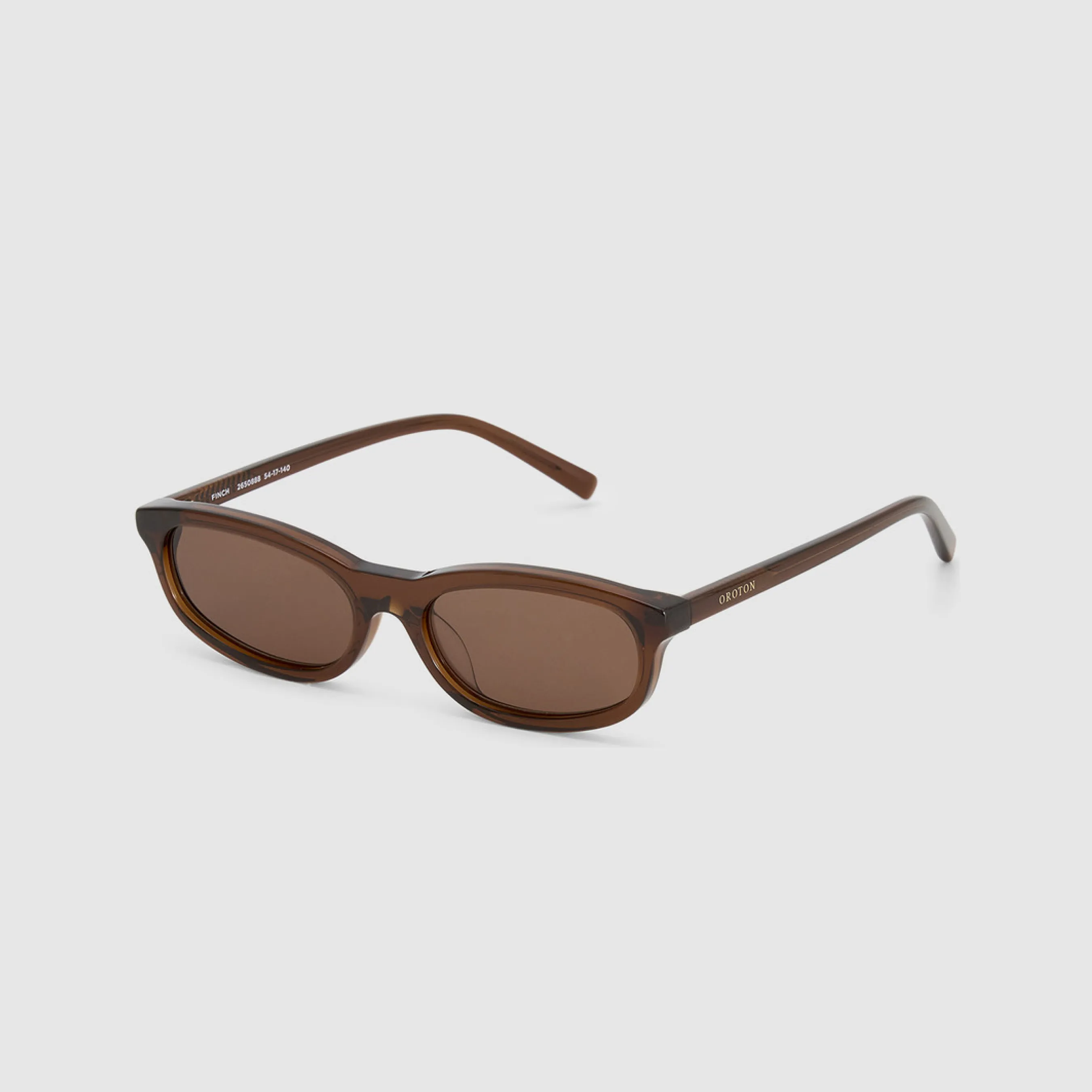 Brown sunglasses with a sleek, modern design on a light background.
