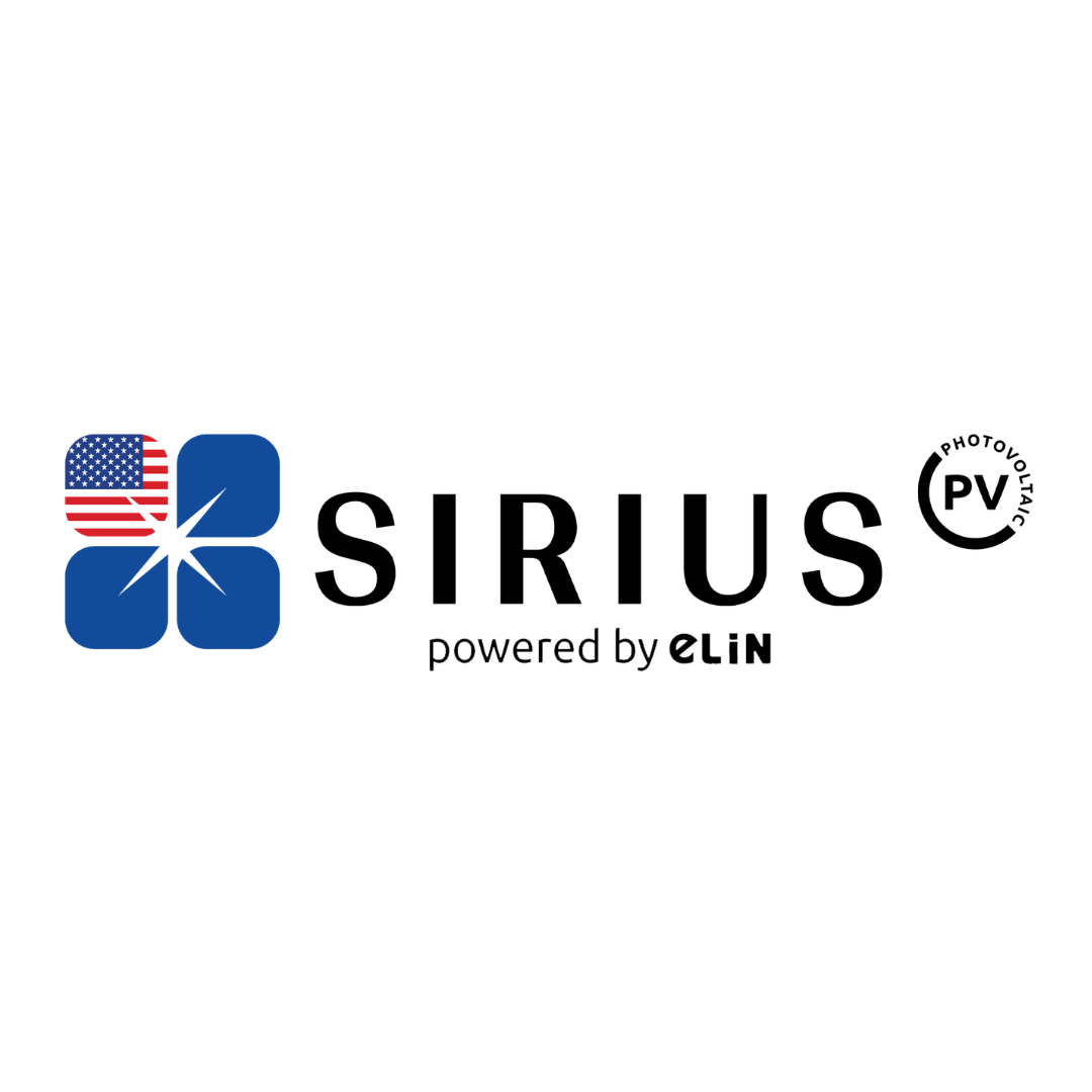 Sirius logo, powered by eLin, with American flag design.