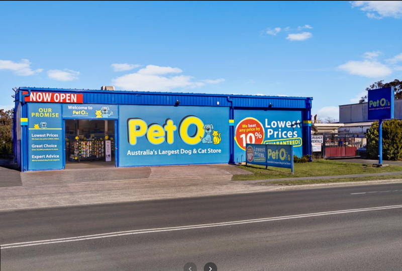 Exterior view of the PetO pet store in Campbelltown, Sydney.