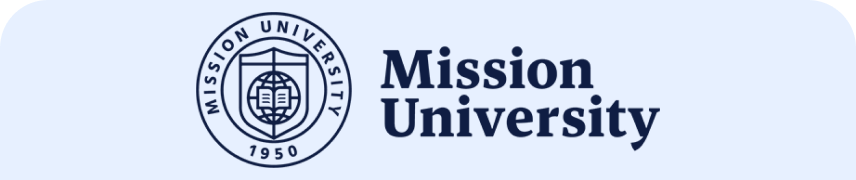 Logo of Mission University with emblem and name displayed.