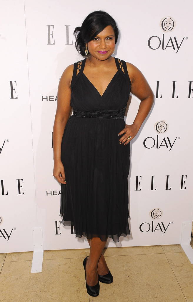 Mindy Kaling in Badgley Mischka style EG1136 at the ELLE Women in Television Celebration event