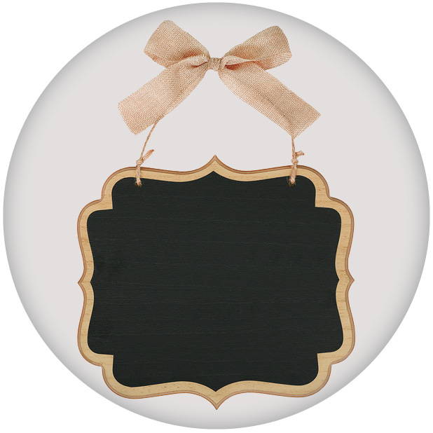 Image of Kraft chalkboard sign with bow handle. Shop cutouts and signs.