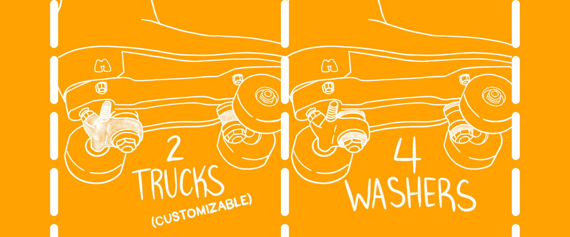 Diagram of 2 trucks that are customizable and 4 washers.