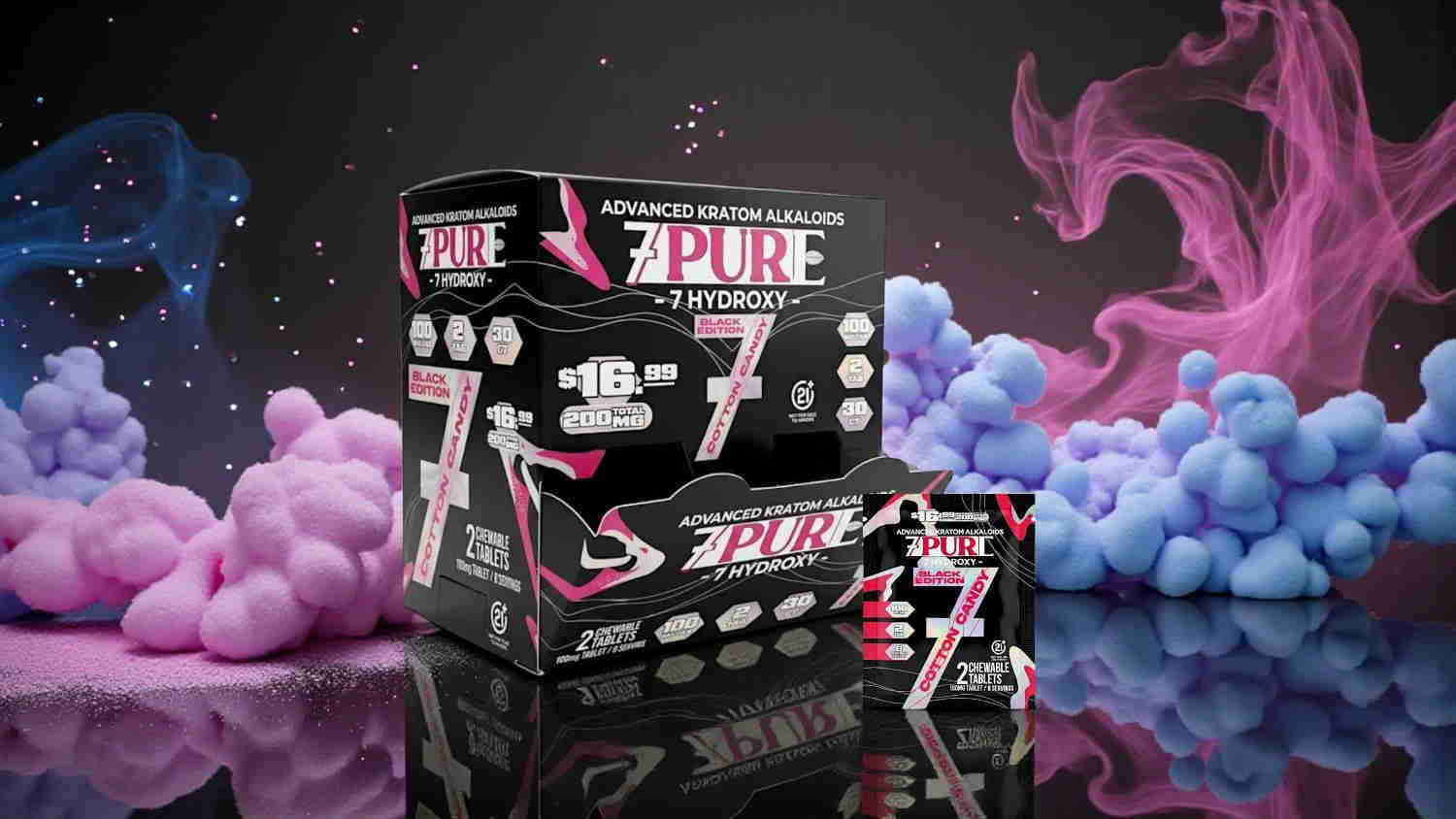 Boxes of a product against a colorful, smoky background.